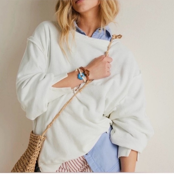 FREE PEOPLE We The Free NEW Camden Sweatshirt Size L White - Picture 3 of 12